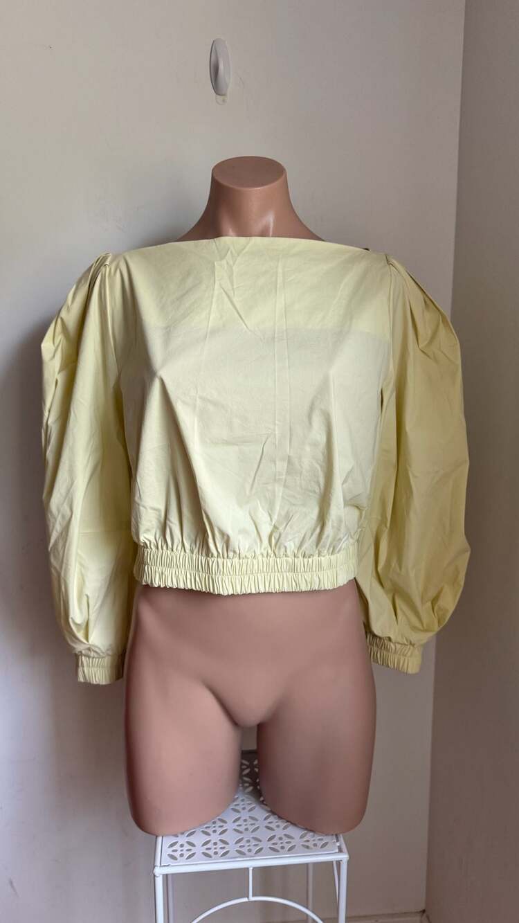 Liviana Conti Blusa Yellow Cotton Poplin Balloon Sleeve Top  42 (US 6) made in I